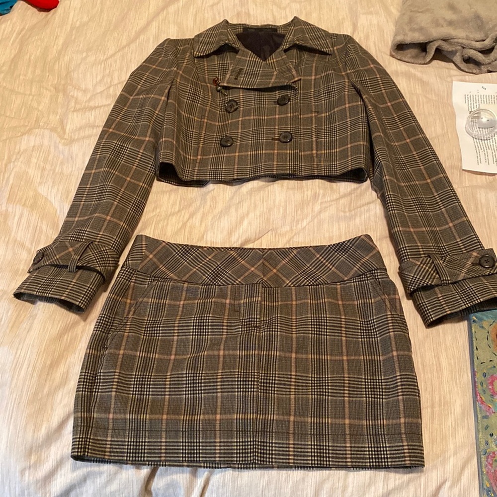 Express Plaid Mini Skirt Set in Brown and Tan